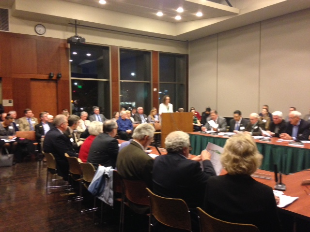 ABAG-MTC merger consultant Lynn Dantzker addressing the Contra Costa Mayors Conference in the Lafayette Public Library.